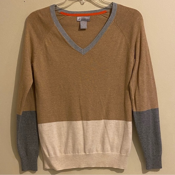 JCP Penny Women's Sweater Size M Colorblock Cardigan V-Neck Cashmere Blend - Picture 1 of 9